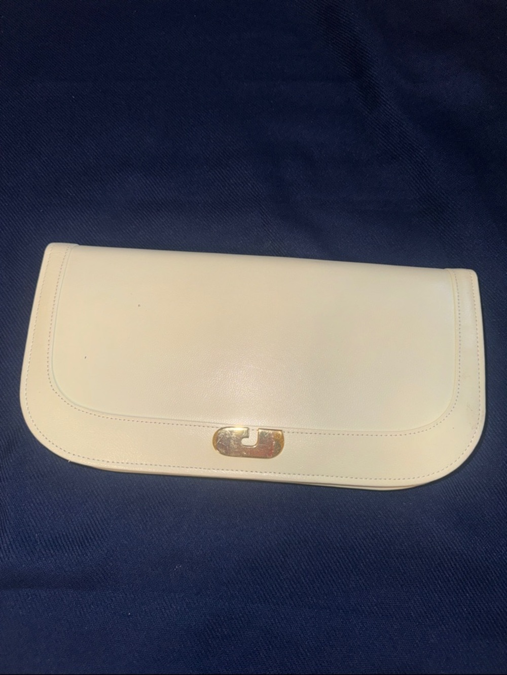 Charles Jourdan Ivory Leather Clutch with Gold Hardware
